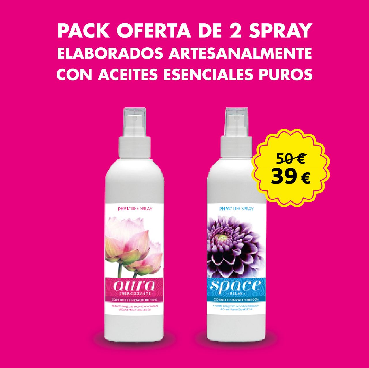 PACK OFERTA DE 2 SPRAY ELABORADOS ARTESANALMENTE CON ACEITES ESENCIALES PUROS